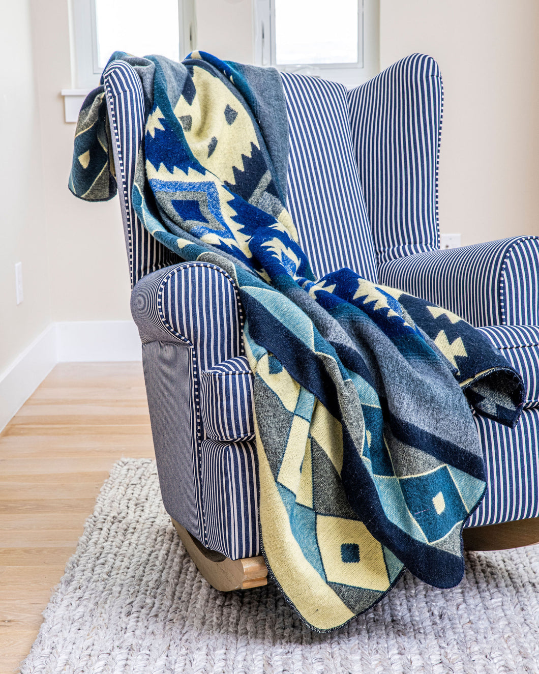 Traditional Blue  Large Reversible Alpaca Blanket