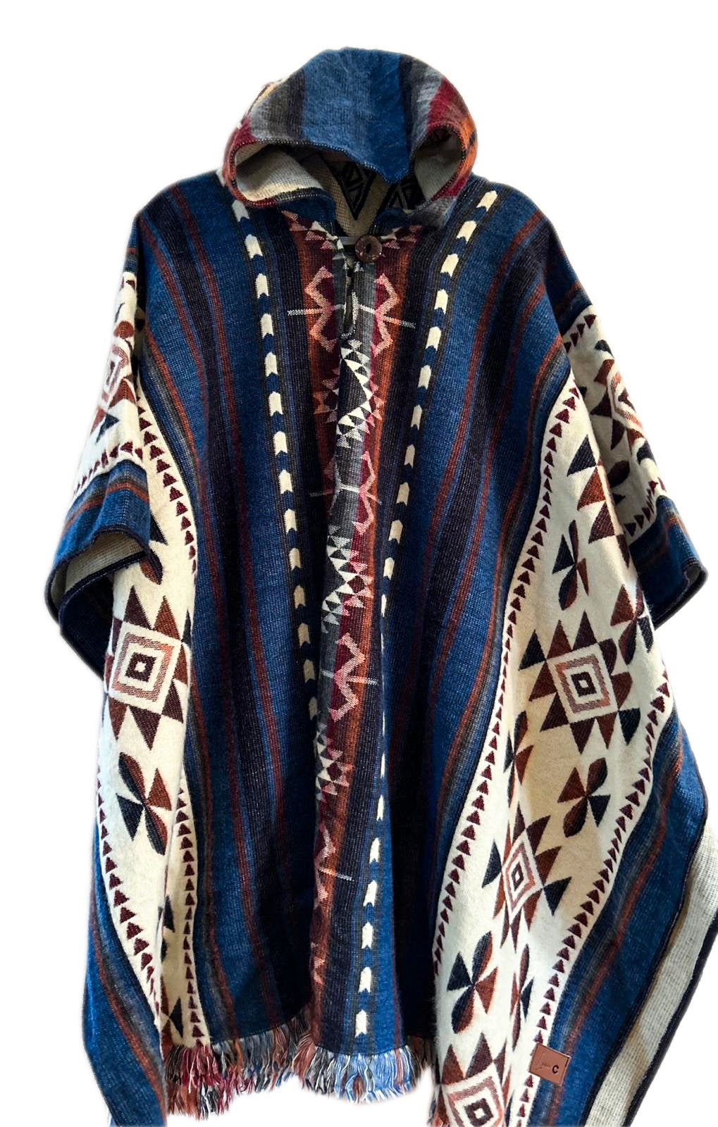 Geometric Azul Alpaca Poncho
