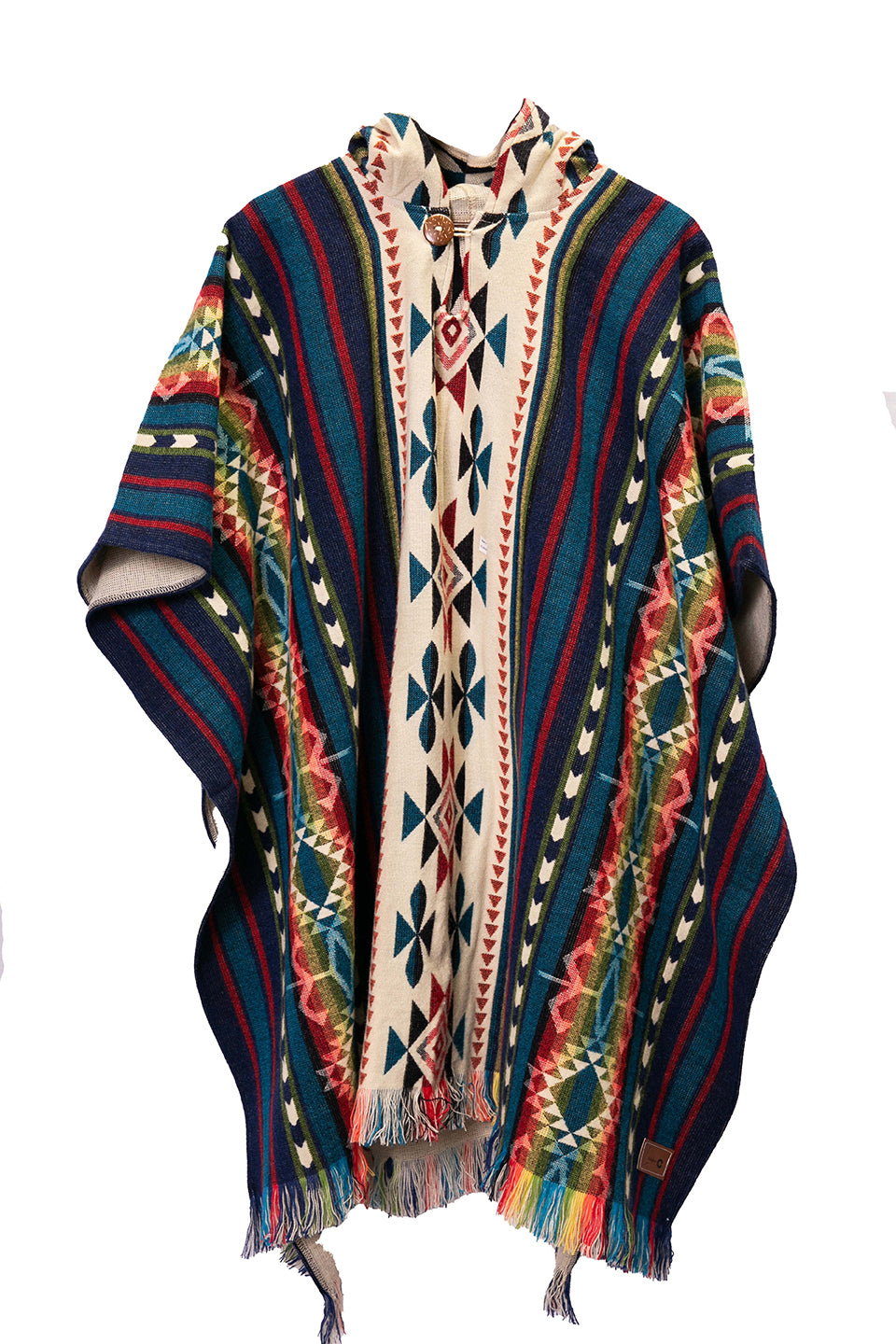 Geometric Colourful blue Alpaca Poncho